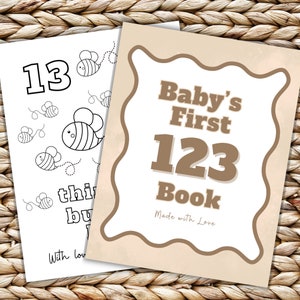 123 Baby Shower Coloring Book, Baby&#39;s First 123 Book Baby Shower Printable, Number Coloring Pages for Wavy Baby Shower, Guest Book