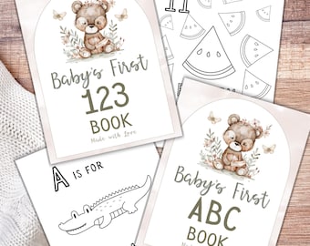 Watercolor Baby Shower Coloring Book, ABC 123 Coloring Book Baby Shower Game, Alphabet Coloring Pages, Baby's First Letter Book Guest Book