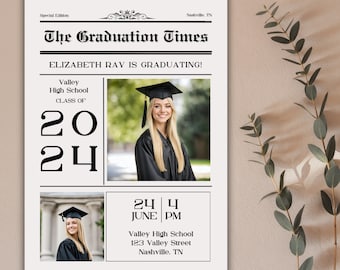 Newspaper Graduation Announcement Template: Vintage Style (Digital Download)
