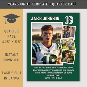 Quarter Page Senior Yearbook Ad Template Football, Editable Yearbook Ad Layout, Custom Graduation Tribute, Personalized School Ad