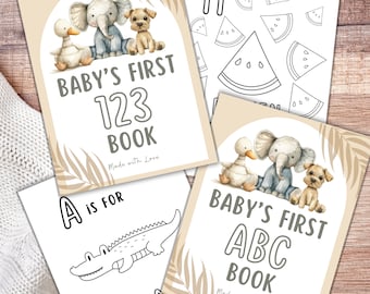 Alphabet Coloring Pages for Boho Baby Shower, ABC 123 Coloring Book Baby Shower Game, Baby's First Letter Book Animals, Guest Book