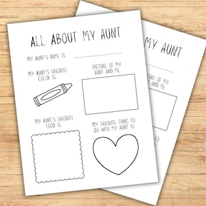 Muttertagsgeschenk für Tante zum Ausdrucken, Alles über meine Tante Fragebogen, Malkarte für Tante, Last-Minute-Andenken für Tante