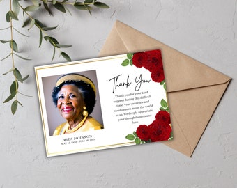 Funeral Thank You Cards With Photo, Funeral Thank You Card Template, Canva Instant Download, Editable Memorial Card, Thank You Sympathy Card