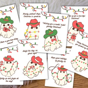 Biglietti di Natale Western stampabili, biglietti di auguri per le feste con fantasmi da cowboy, pacchetto di biglietti di Natale divertenti, set di biglietti di Natale da 8