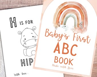 Boho Rainbow ABC Coloring Book Baby Shower, Alphabet Coloring Pages for Baby Shower, ABC Book Baby Shower Game, Baby's First Letter Book