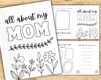 All About Mom Printable Book for Mothers Day Gift for Mom DIY, Coloring Card for Mom, Worlds Best Mom Certificate, Mothers Day Activity