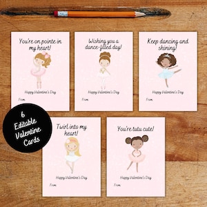 Benutzerdefinierte Ballerina Valentinstag Karte zum Ausdrucken, Ballerina Wortspiel Valentinstag Karten, Tanzschule Valentinstag zum Ausdrucken Ausschnitte für Klassenzimmer