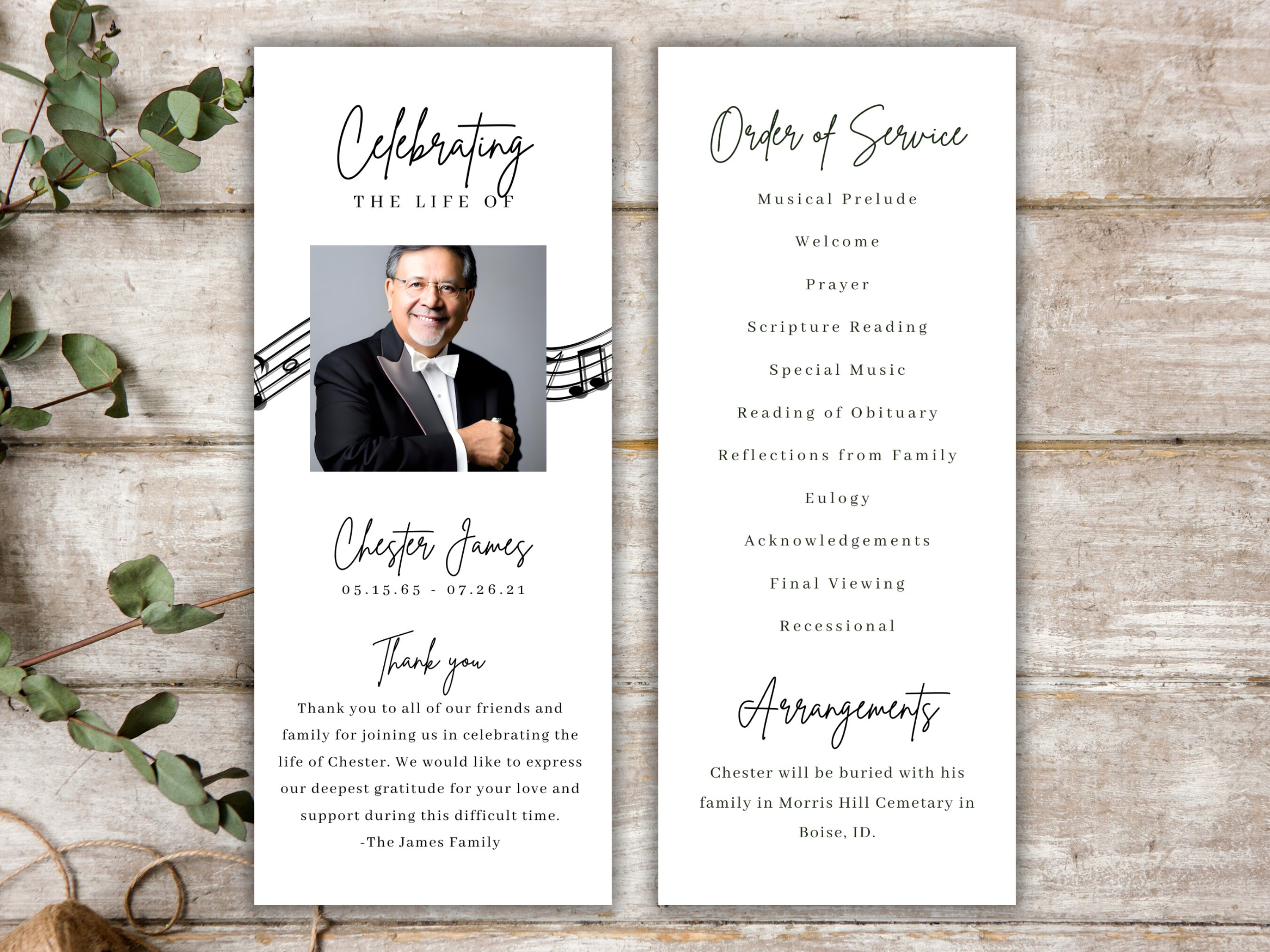 Double Sided Music Note Funeral Program Template, Printable Musical ...