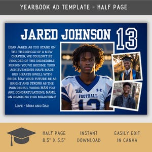 Senior Yearbook Ad Half Page Boy, Editable High School Senior Yearbook Ad Template Football, Graduation Tribute Layout, Canva Yearbook Ad