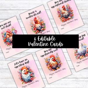 Cartes de Saint-Valentin personnalisées avec poulet pour l'école, carte de Saint-Valentin avec poussin, jeu de mots coq imprimable, cartes de Saint-Valentin, étiquettes de la Saint-Valentin, cadeaux pour la classe
