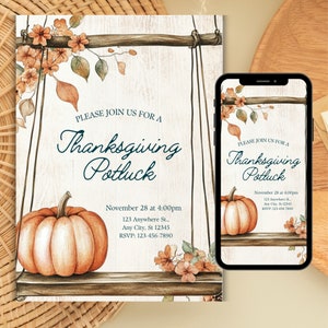 Floral Thanksgiving Potluck Invitation Template (Digital Invitation)