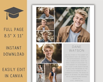 Plantilla de anuncio para anuario de último año: Collage de fotos a página completa (descarga digital)
