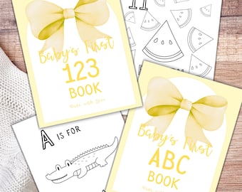 Bow Baby Shower Coloring Book, ABC 123 Coloring Book Baby Shower Game, Alphabet Coloring Pages, Baby's First Letter Book Guest Book