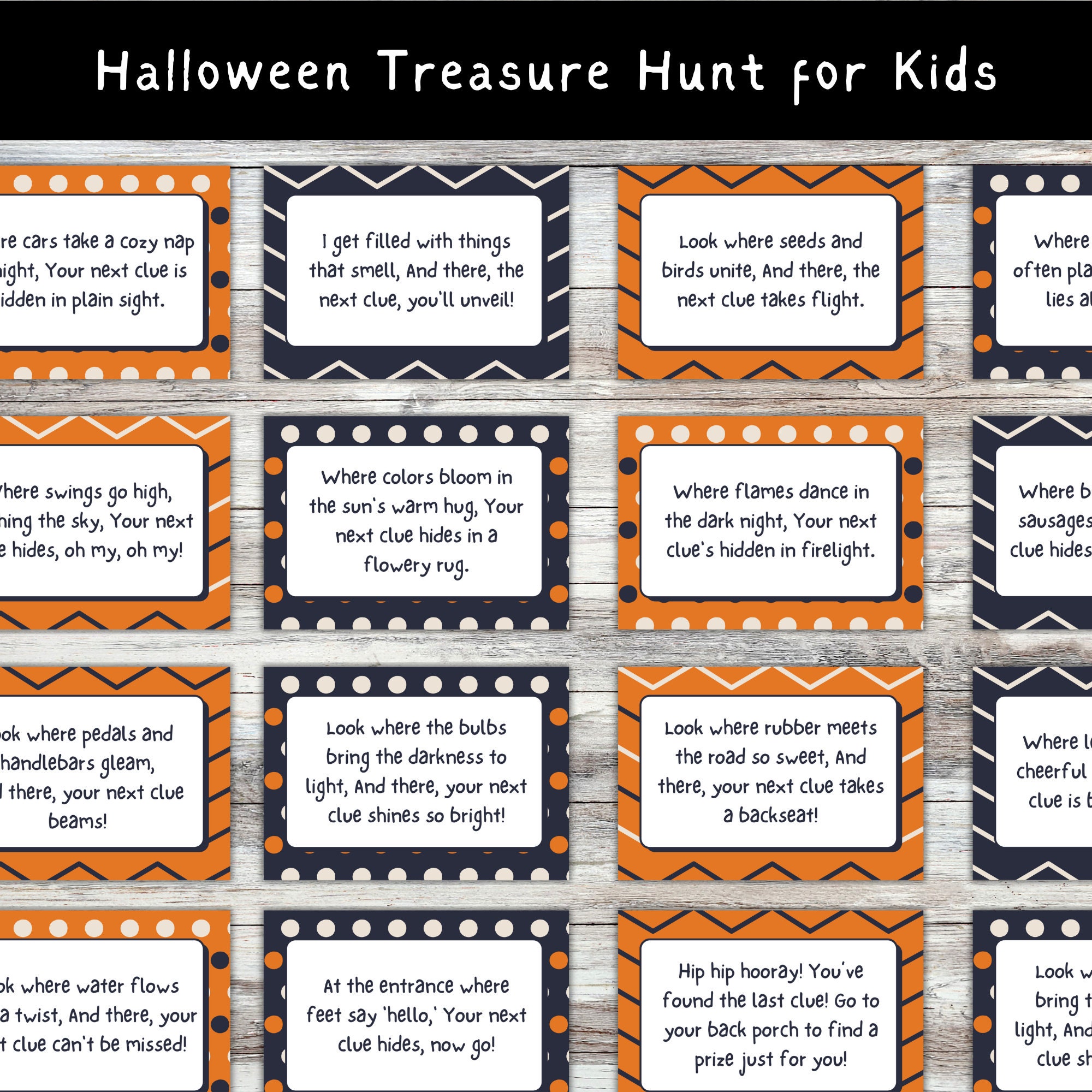 Outdoor Halloween Scavenger Hunt for Kids, Halloween Treasure Hunt Clue Cards, Printable ...