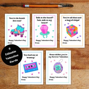 Printable 90s Valentine&#39;s Day Cards, Custom Retro Valentine Cards for School, Nostalgic Valentine Gift Tags, Throwback Classroom Valentines