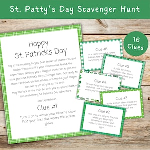 St. Patricks Day Scavenger Hunt for Kids, St Pattys Day Treasure Hunt Printable, Leprechaun Treasure Hunt Clues, Scavenger Hunt for Children