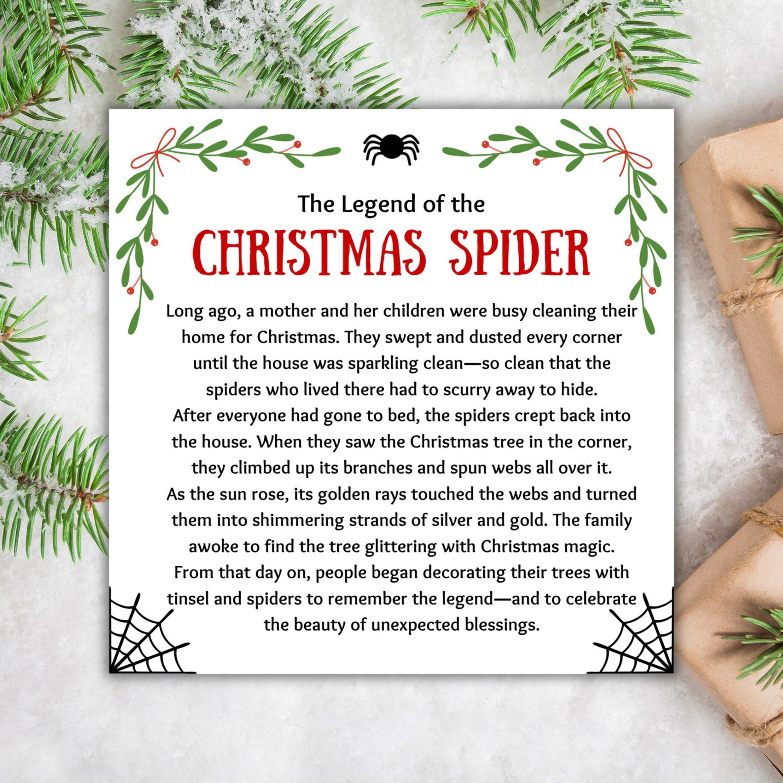 The Legend of the Christmas Spider Printable Tag, Christmas Spider