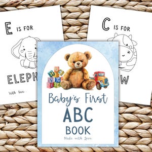 Blue Watercolor ABC Coloring Book Baby Shower, Alphabet Coloring Pages for Baby Shower, ABC Book Baby Shower Game, Baby&#39;s First Letter Book