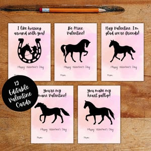 Printable Horse Valentines Day Cards for Kids, Custom Horse Themed School Valentine Tags Printable Cutouts for Classroom, Instant Download