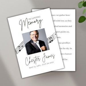 Muzieknoot begrafenis gebed kaartsjabloon, bewerkbare begrafenis gedicht kaart, viering van het leven, afdrukbare Memorial Card musical, doodsbrief kaart