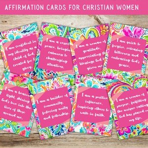 Cartões de afirmação cristã imprimíveis para mulheres, cartões de afirmação positiva para mesa, cartões de incentivo diário bíblico, presente de dia das mães