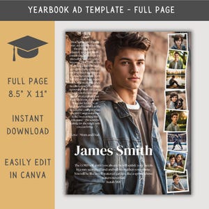 High School Senior Yearbook Ad Template, Editable Full Page Yearbook Ad Layout, Graduation Tribute, Personalized Photo Collage School Ad