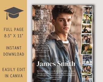 Modèle de publicité pour un annuaire de lycée, mise en page modifiable d'annonce pour l'annuaire pleine page, hommage de remise des diplômes, collage de photos personnalisé
