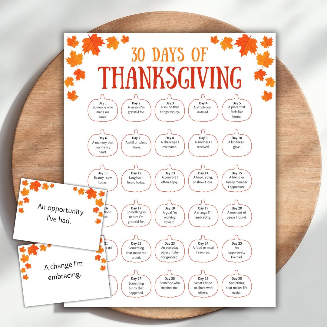 30 Days of Gratitude Challenge, Printable Conversation Starter Cards ...