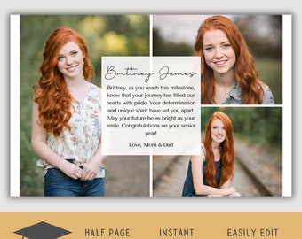 Senior Yearbook Ad Template: Half Page Photo Collage (Digital Download)