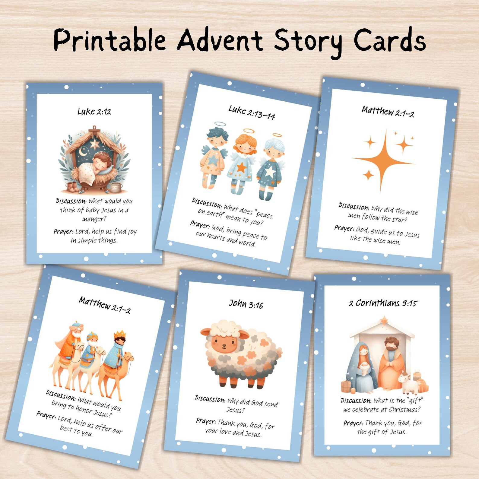 Advent Scripture Cards for Kids, Christmas Story Printable Nativity ...