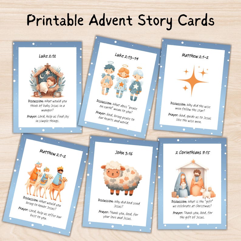 Advent Scripture Cards for Kids, Christmas Story Printable Nativity ...