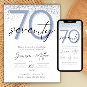 Invitación de 70 cumpleaños para él, plantilla de invitación editable para 70 cumpleaños masculino, invitación digital imprimible personalizada para fiesta de 70 cumpleaños