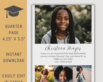 Editable Yearbook Ad Template: Quarter Page Graduation Tribute (Digital Download)