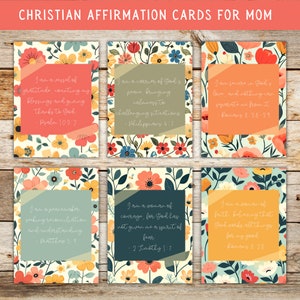 Tarjetas de afirmación imprimibles para mamás cristianas, tarjetas de afirmación positiva para el escritorio, tarjetas de aliento de las Escrituras para mamá, regalo del Día de las Madres