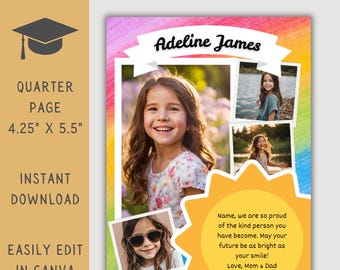 Elementary School Yearbook Ad Template: Quarter Page Tribute (Digital Download)
