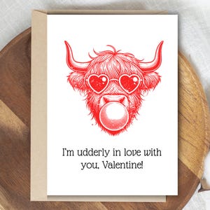 Druckbare Highland Kuh Valentinstag Karte, lustige Kuh Wortspiel Valentinstag Grußkarte, druckbare Karte für Freundin, Last-Minute-Valentinstag-Karte