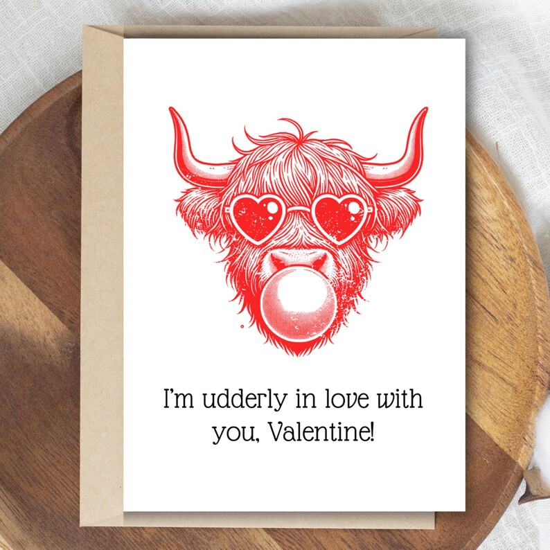 Printable Highland Cow Valentine Card, Funny Cow Pun Valentine Greeting ...