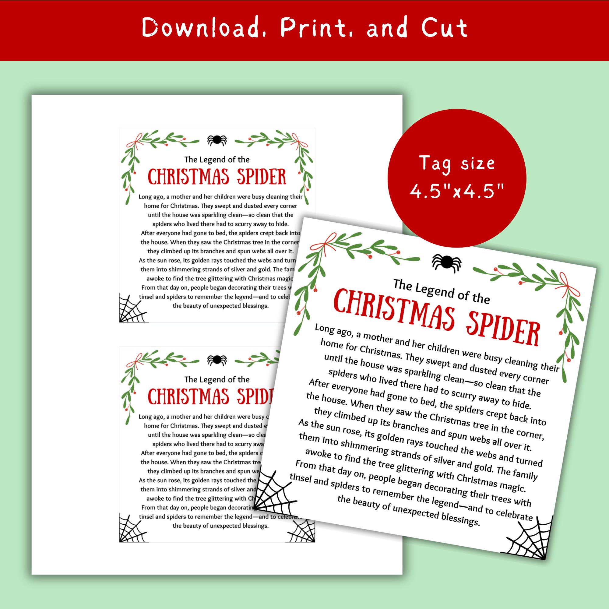 the legend of the christmas spider printable tag, christmas spider