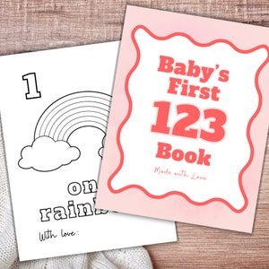 123 Baby Shower Coloring Book, Baby&#39;s First 123 Book Baby Shower Printable, Number Coloring Pages for Wavy Baby Shower, Guest Book