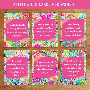 Cartões de afirmação cristã imprimíveis para mulheres, cartões de afirmação positiva para mesa, cartões de incentivo diário bíblico, presente de dia das mães