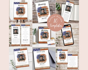 Editable Veteran Funeral Bundle, Military Funeral Program Bundle, Memorial Package, Celebration of Life Package, American Flag Funeral