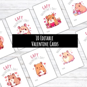 Custom Printable Capybara Valentines Day Cards, Capy Valentine&#39;s Day Cards for Classroom School, Capybara Pun Valentine Gift Tags for Kids