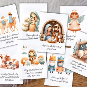 Printable Nativity Christmas Cards, Religious Christmas Card Set,  Christian Holiday Cards for Friends and Family, Watercolor Nativity Cards