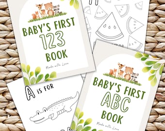 ABC 123 Coloring Book Baby Shower Game, Alphabet Coloring Pages for Woodland Baby Shower, Baby's First Letter Book, Baby Shower Guest Book