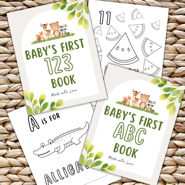 ABC 123 Coloring Book Baby Shower Game, Alphabet Coloring Pages for Woodland Baby Shower, Baby's First Letter Book, Baby Shower Guest Book