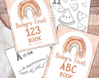 Watercolor Rainbow Baby Shower Coloring Book, ABC 123 Coloring Book Baby Shower Game, Alphabet Coloring Pages, Baby's First Letter Book