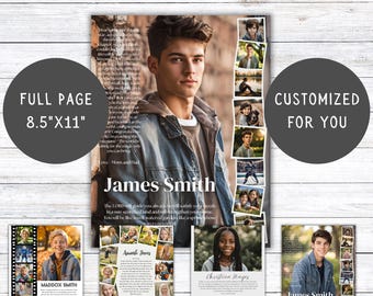 Angepasste High School Senior Jahrbuch-Anzeigenvorlage, ganzseitiges Jahrbuch-Anzeigenlayout, Abschluss-Tribut, personalisierte Fotocollage-Schulanzeige