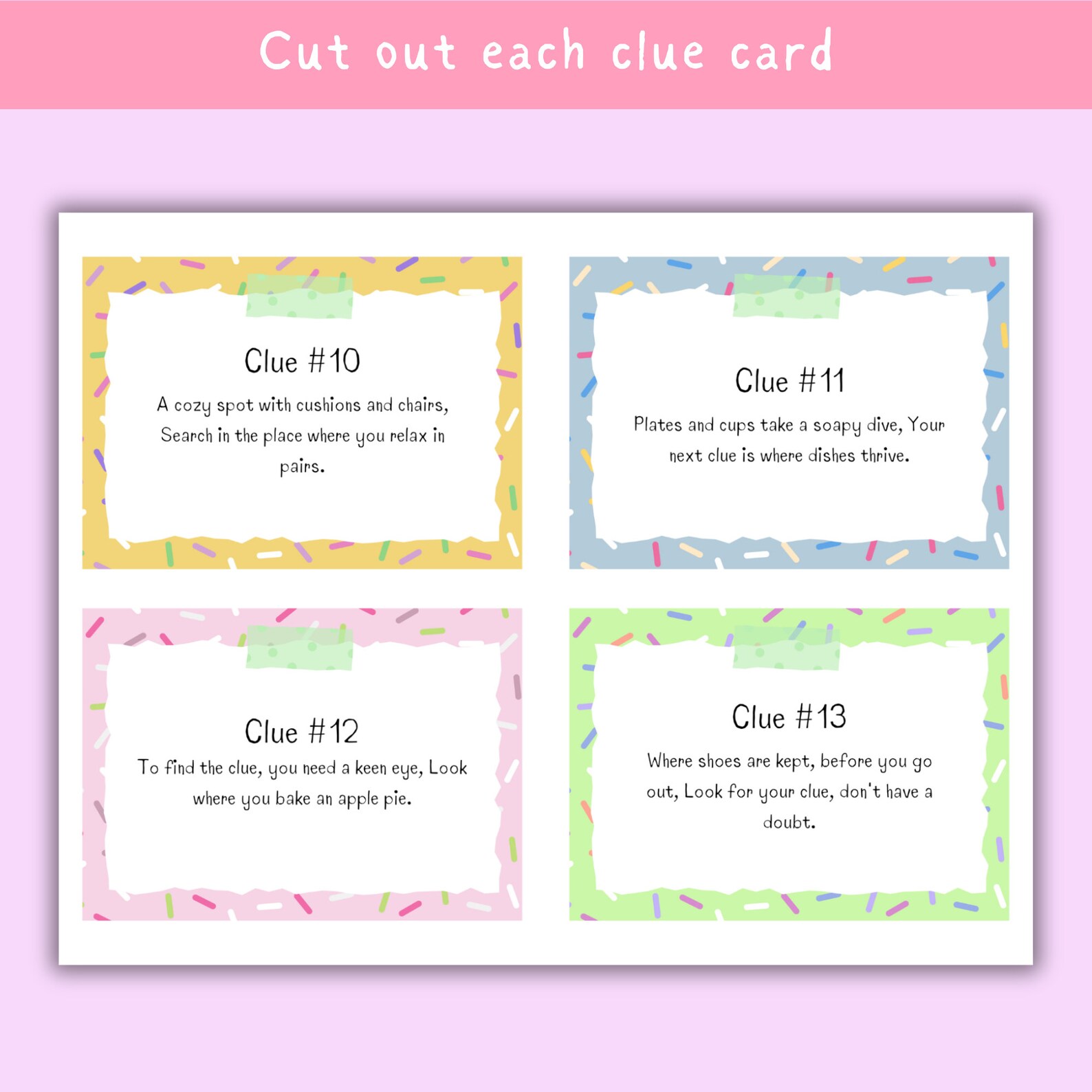 Indoor Treasure Hunt Clues Printable Birthday Game, Scavenger Hunt for ...