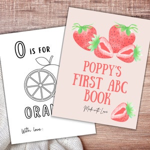 ABC Berry Coloring Book Baby Shower, Custom Alphabet Coloring Pages Baby Shower, Personalized Baby Shower Game, Baby&#39;s First Letter Book
