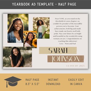 Half Page Yearbook Ad Template Canva, High School Senior Yearbook Ad Template, Graduation Tribute, Personalized Photo Collage School Ad